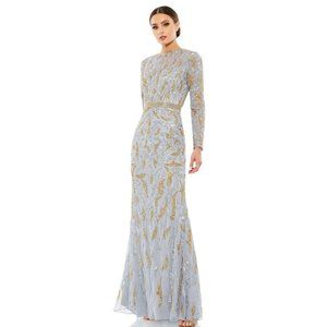 Mac Duggal Evening Gown Dress Size 16 Beaded Sequins Platinum Gold 5124 $598